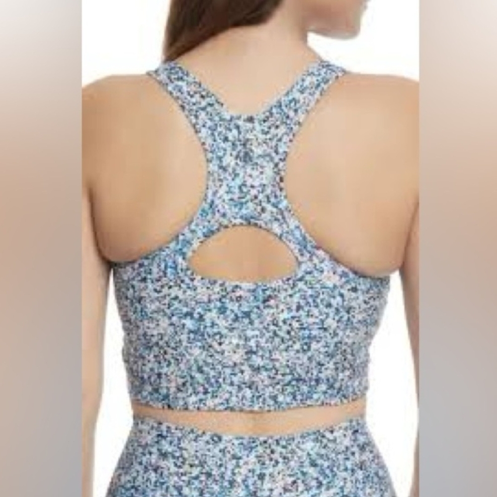 Sage Collective Blue Static Ditsy Sports Bra and Shorts Set - Picture 2 of 10
